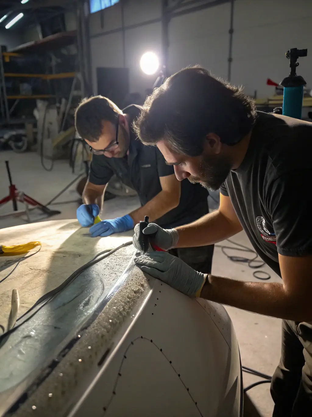 A photograph of skilled artisans meticulously restoring a fresco in an ancient church, showcasing the delicate work involved in preserving cultural heritage.
