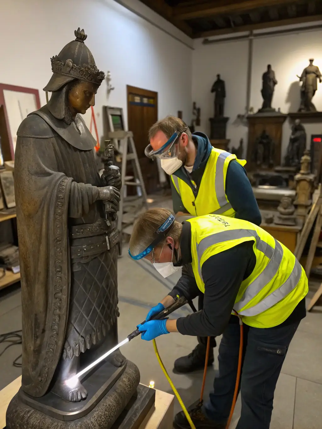 A photograph depicting the restoration of an ancient mosaic floor in a historical building in Marseille, France, showcasing the intricate details being carefully preserved by restoration experts.